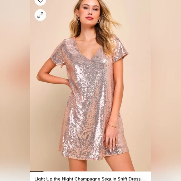Lulus | Dresses | Nwt Lulus Light Up The Night Champagne Sequin Shift Dress  | Poshmark